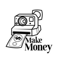 illustration of an old school camera spending and making money with writing for apparel and merchandise vector