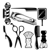 Barbershop and haircuts salon design elements. of Isolated on white background. Perfect for t-shirt, emblems, labels, badges and logos. vector