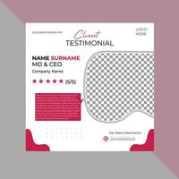 Client feedback or customer testimonial social media post design template. Client testimonial or Customer feedback social media banner template. Our Customer's review Testimonial banner design. vector