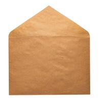 Recycled craft paper envelope isolated white background photo