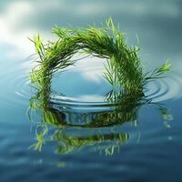 A circle of grass in water photo