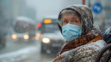 A woman wearing a face mask in the snow photo
