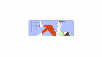 Caucasian man app developer with laptop in blue frame 2D character animation. Freelance job cartoon 4K , alpha channel. Male coder working comfortably animated person on white background video