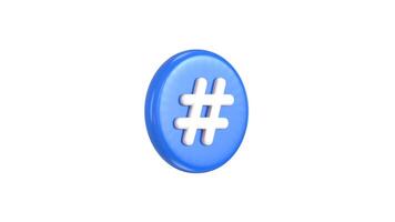 3D hashtag symbol on circle button social media icon animation video