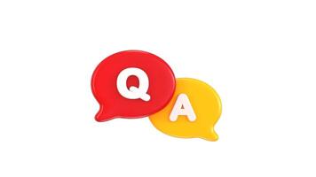 3D questions and answers icon animation. Chat speech bubble 3d icon. Answer question sign. Faq symbol. Questions answers chat message. Speech bubble banner animation video