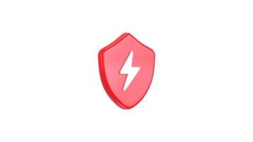 3d flash bolt lightning and shield icon, protection symbol 3d animation video