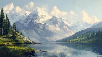 A beautiful river landscape between mountains and clouds. photo