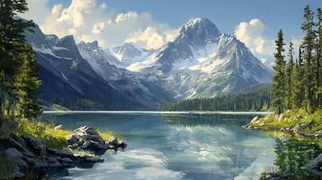 A beautiful river landscape between mountains and clouds. photo