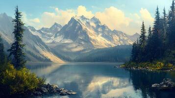 A beautiful river landscape between mountains and clouds. photo