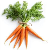 Create an image of a fresh bunch of carrots, isolated on a clean white background. Bunch of carrots photo