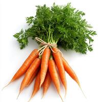 Create an image of a fresh bunch of carrots, isolated on a clean white background. Bunch of carrots photo