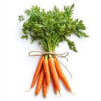Create an image of a fresh bunch of carrots, isolated on a clean white background. Bunch of carrots photo