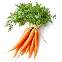 Create an image of a fresh bunch of carrots, isolated on a clean white background. Bunch of carrots photo