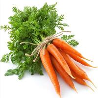 Create an image of a fresh bunch of carrots, isolated on a clean white background. Bunch of carrots photo