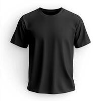 A realistic mockup of a black T-shirt displayed from the front view, isolated on a clean white background. The T-shirt features a classic. photo