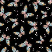 A seamless pattern featuring a butterfly against a black background, inspired by the boho style. vector