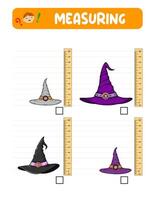 Measuring length with ruler. Education developing worksheet. practice sheets.Hat measurement in centimeters. vector