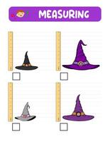 Measuring length with ruler. Education developing worksheet. practice sheets. Hat measurement in inches vector