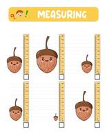 Measuring length with ruler. Education developing worksheet. practice sheets.Acorn measurement in centimeters. vector
