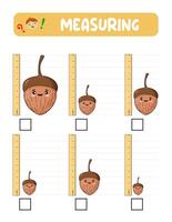 Measuring length with ruler. Education developing worksheet. practice sheets.ACorn measurement in inches vector