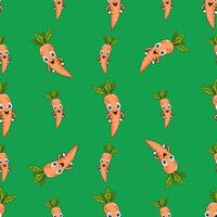 A seamless pattern with a funny carrot. Funny carrots in a seamless Design.green background vector