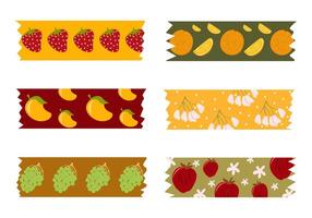 Set of hand drawn patterned washi tape isolated on white background. Fruit pattern masking tape . vector