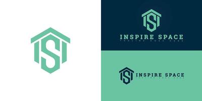Modern hexagon initial letter IS or SI logo in green color isolated on multiple background colors. The logo is suitable for property investment company logo design inspiration templates. vector