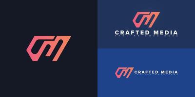 Modern initial letter CM or MC logo in gradient pink color isolated on multiple background colors. The logo is suitable for marketing agency logo design inspiration templates. vector