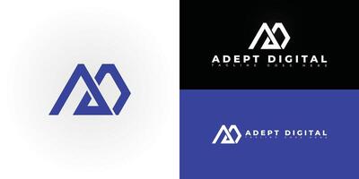 Modern initial letter AD or DA logo in blue color isolated on multiple background colors. The logo is suitable for digital marketing consulting company logo design inspiration templates. vector