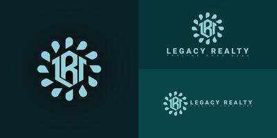 Modern hexagon initial letter LR or RL logo in blue color isolated on multiple background colors. The logo is suitable for real estate licensing service business logo design inspiration vector