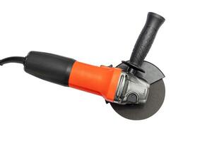 Angle grinder with abrasive disk isolated on a white background photo