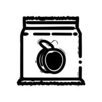 Plum in a bag icon. illustration of a package with fruit. vector