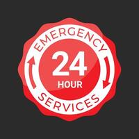24 Hour Emergency Service with red shape Illustration vector