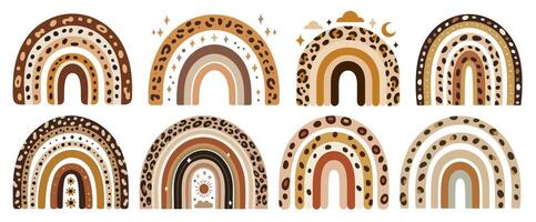 Boho Style Leopard Print Rainbows Collection on White Background, trendy illustration vector