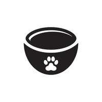 A black and white illustration of a bowl with a paw print vector