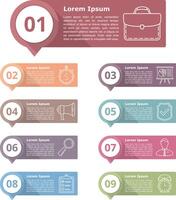 Set of nine infographics design elements for your text with numbers and line icons vector
