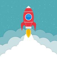 Rocket launch, business or project start-up concept vector