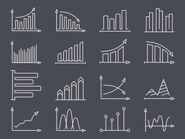 Set of minimal line icons of different graphs and charts vector