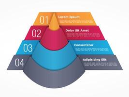 Infographics template with pyramid with four elements with numbers and text vector