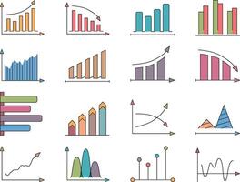 Graphs and charts, set of colored icons vector