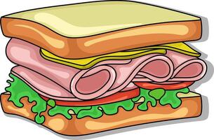 a sandwich with ham, lettuce and tomato on a white background vector