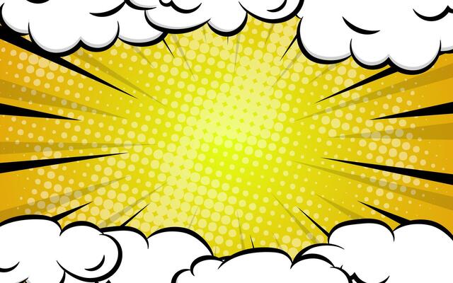 comic book style background with clouds and sun