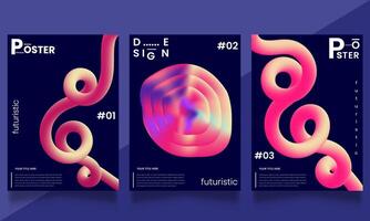 Music poster design set. Electro sound cover template with abstract gradient wavy shapes. vector