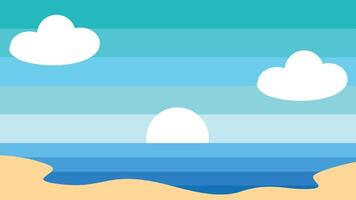 Beautiful flat design of a beach with clouds and sunrise in the morning vector