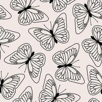Seamless pattern with outline butterfly. Hand drawn illustration in sketch style. vector