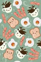 Eggs, coffee and bacon seamless pattern. Cute breakfast. graphics vector