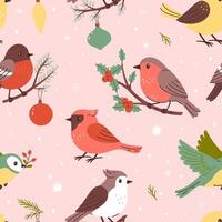 Seamless pattern with winter Christmas birds. graphics. vector