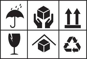 Illustrations of icons for packaging and cargo handling. Each one represents a concept related to packaging and handling instructions. vector