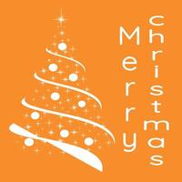 Illustration of a stylized Christmas tree on an orange background. The tree is made up of white curved lines and dots representing snow and decorations, and is topped with a shining star. vector