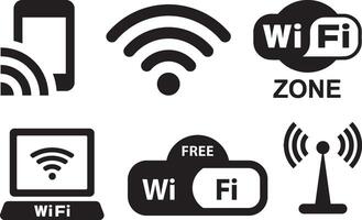 Illustration of Wi-Fi icons and logos, contain images associated with a wireless Internet connection. vector